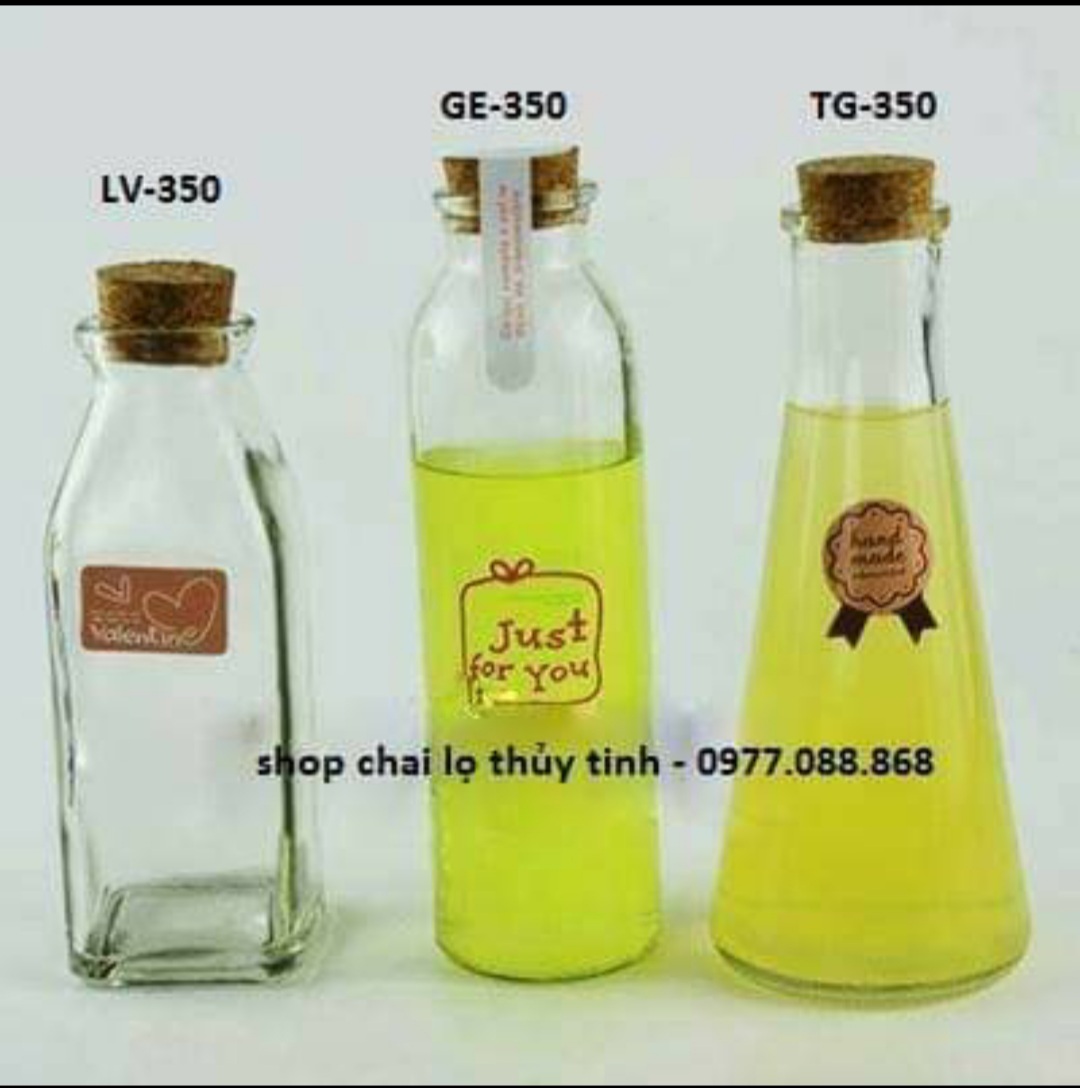 Combo 10 lọ thủy tinh vuông 350ml nút gỗ ép