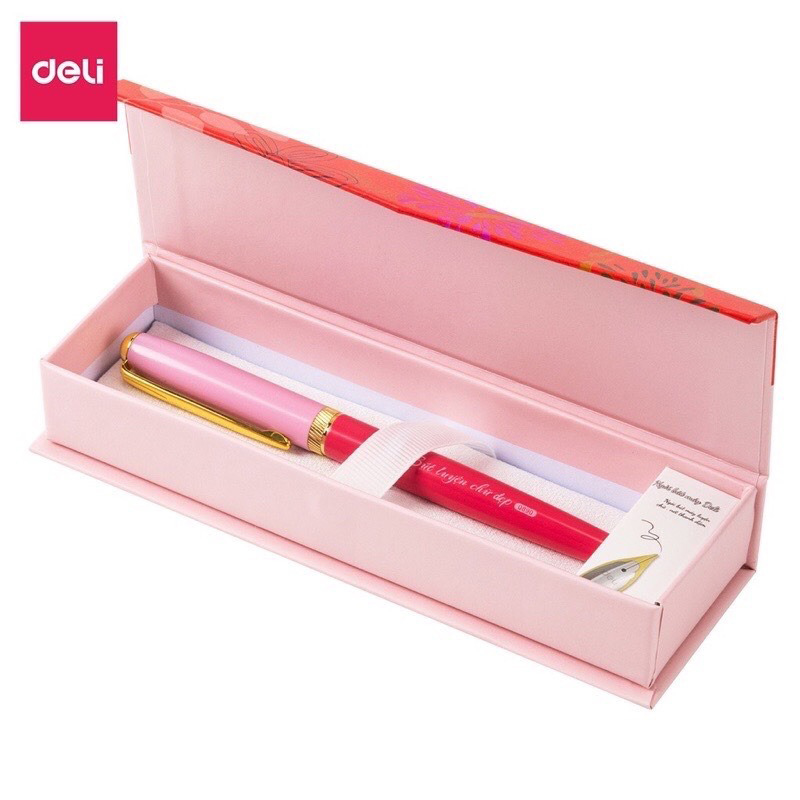 Bút máy luyện chữ đẹp Deli Q890 vỏ thép /Ngòi thanh đậm /Pistong vặn/ Có hộp đựng/ Kèm ngòi