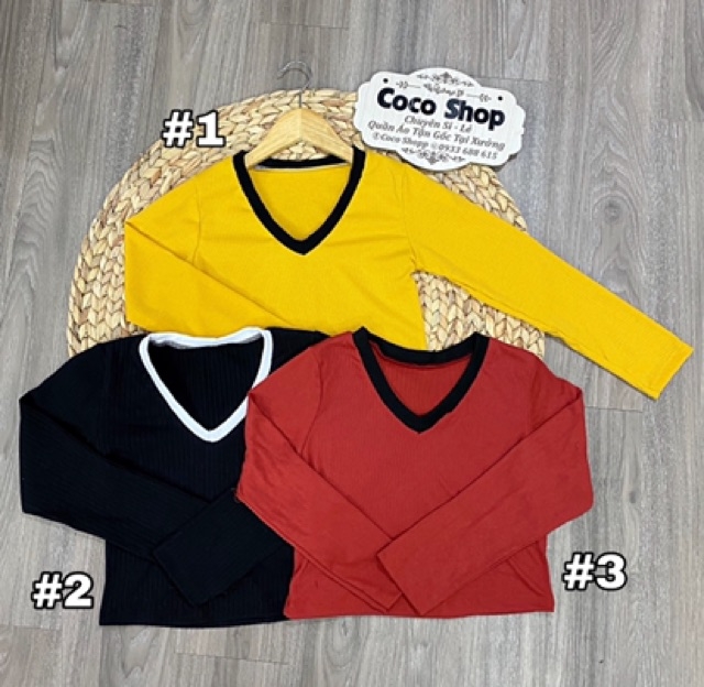 Áo croptop cổ tim tay dài