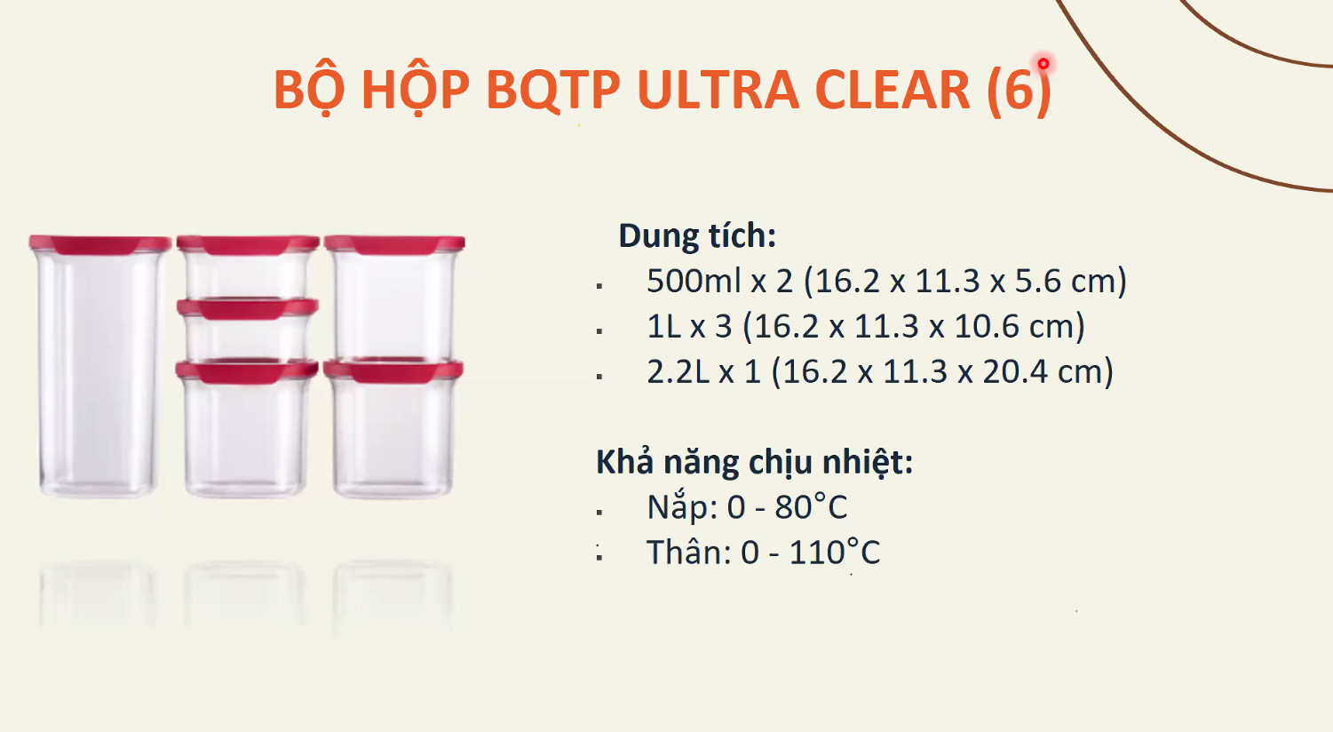 Bộ hộp bảo quản thực phẩm Tupperware Ultra Clear (6 hộp)