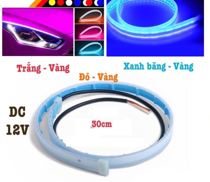 Cặp dây đèn led mí xe hơi kết hợp xi nh ( có hiệu ứng chạy đuổi) siêu mỏng 4mm-Màu Trắng -Vàng, Bộ 2 Dây Đèn Mí Ô Tô Tích Hợp Xi Nhan Đuổi 30cm