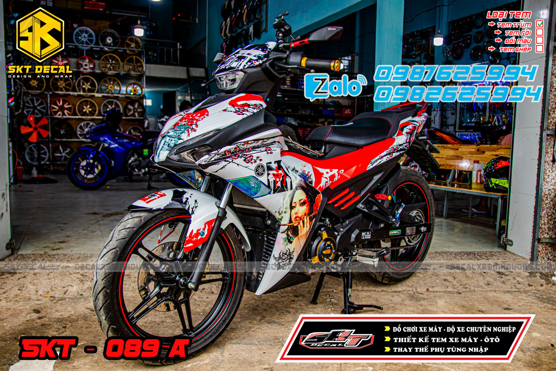 tem trùm exciter 155 trắng đỏ đen samurai