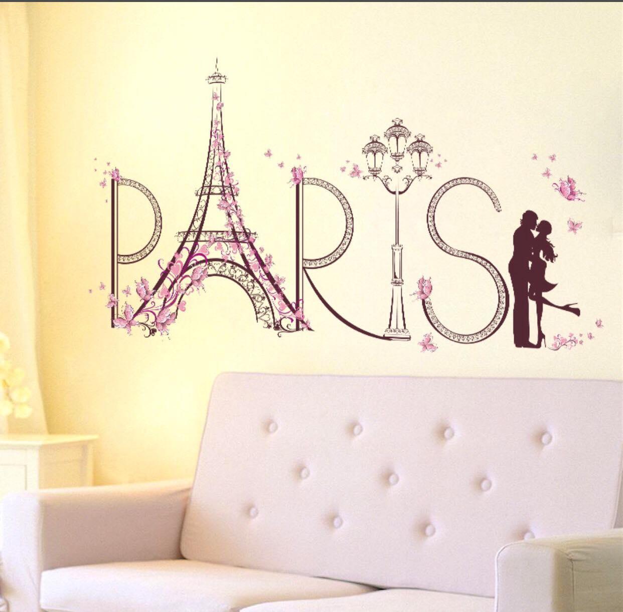decal dán tường đôi uyên ương Paris