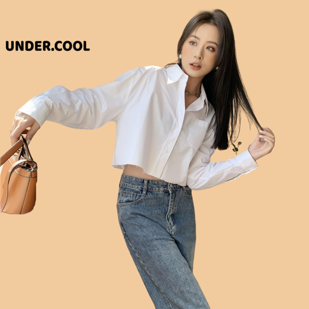 Áo Croptop Sơ Mi Trắng Dài Tay UNDERCOOL, Dáng Basic dễ phối đồ