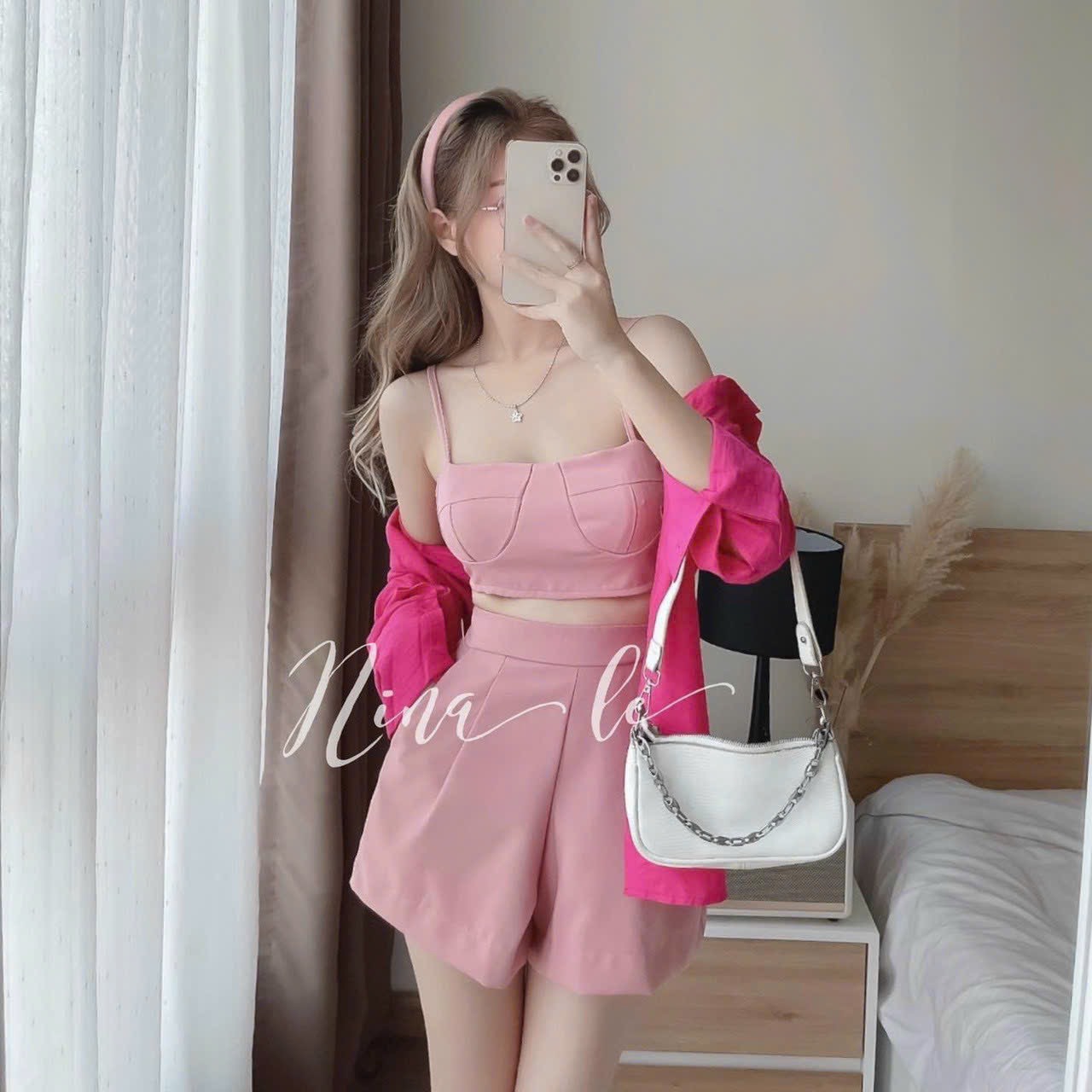 Set 3 món áo hai dây croptop và quần short nữ kèm áo khoác sơ mi nhiều màu dễ thương, set đi biển phong cách Hàn Quốc trẻ trung