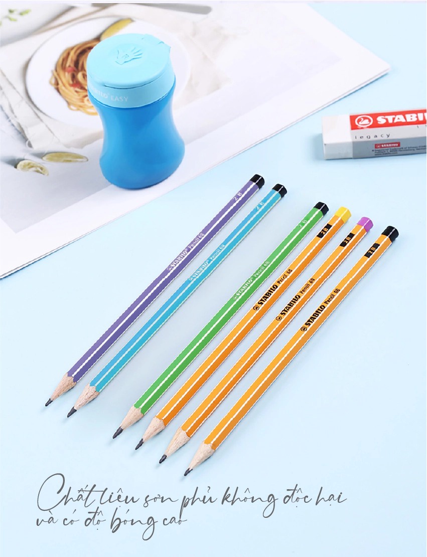 Combo bộ bút chì gỗ STABILO Pencil 2B đầu đen PC88