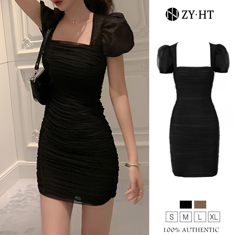 ZYHT eravogue Đầm màu nâu Đầm nữ dự tiệc cưới đẹp váy đi tiệc cưới Đầm nữ Đầm cổ vuông Đầm tay phồng Đầm ôm sát Đầm lưới Đầm ngắn Đầm Hàn Quốc Đầm cô gái mũm mĩm Đầm thời trang 9201