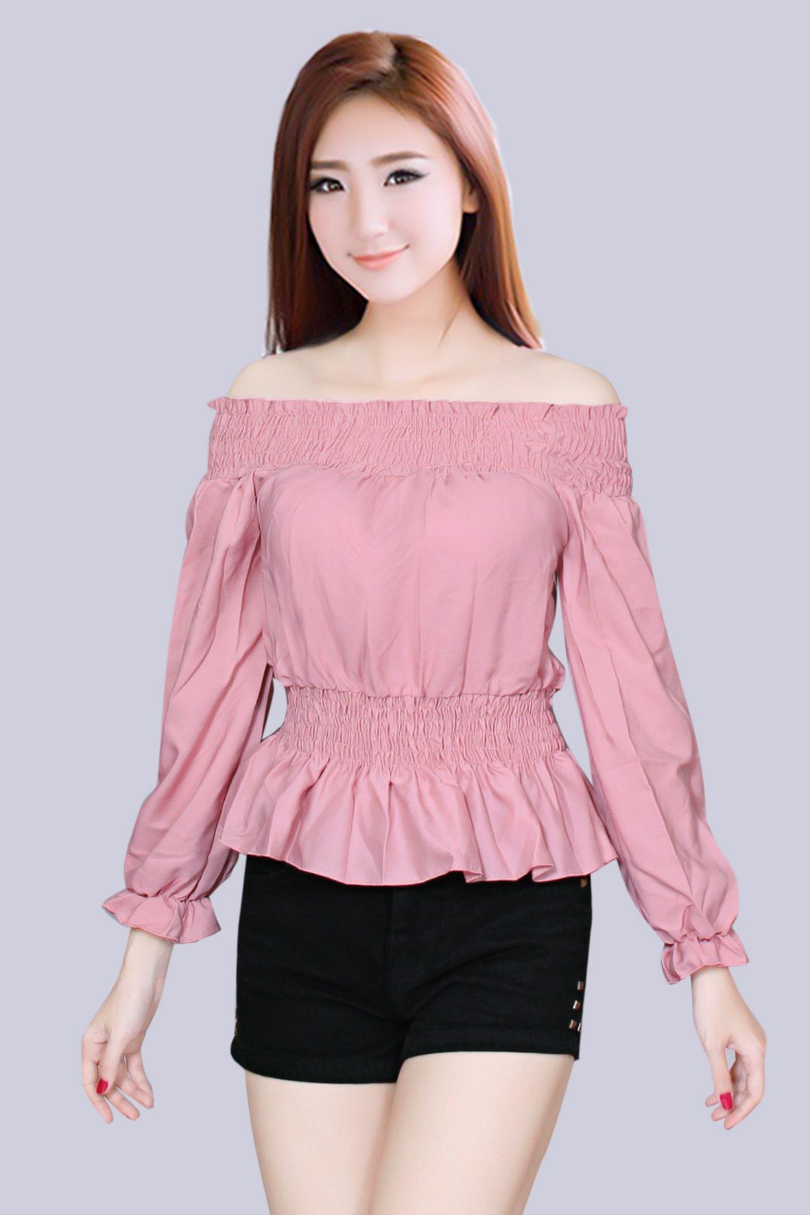 Áo kiểu nữ nhún eo ,nhún vai tay dài thời trang xuân hè Av 056