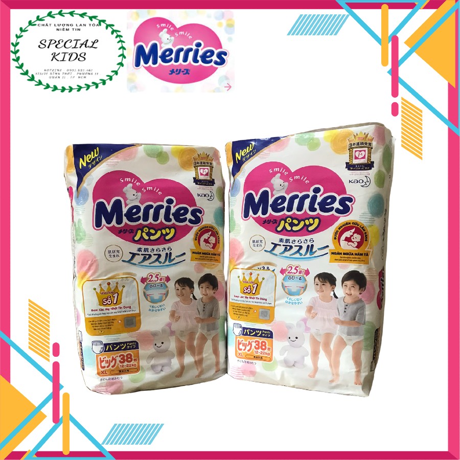 [TEM PHỤ CHÍNH HÃNG KAO]Tã/Bỉm QUẦN Merries nội địa Nhật Size XL38 (12-22kg)