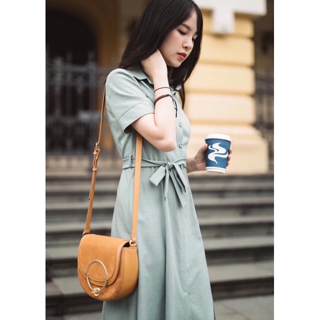 Đầm sơ mi mint xẻ tà