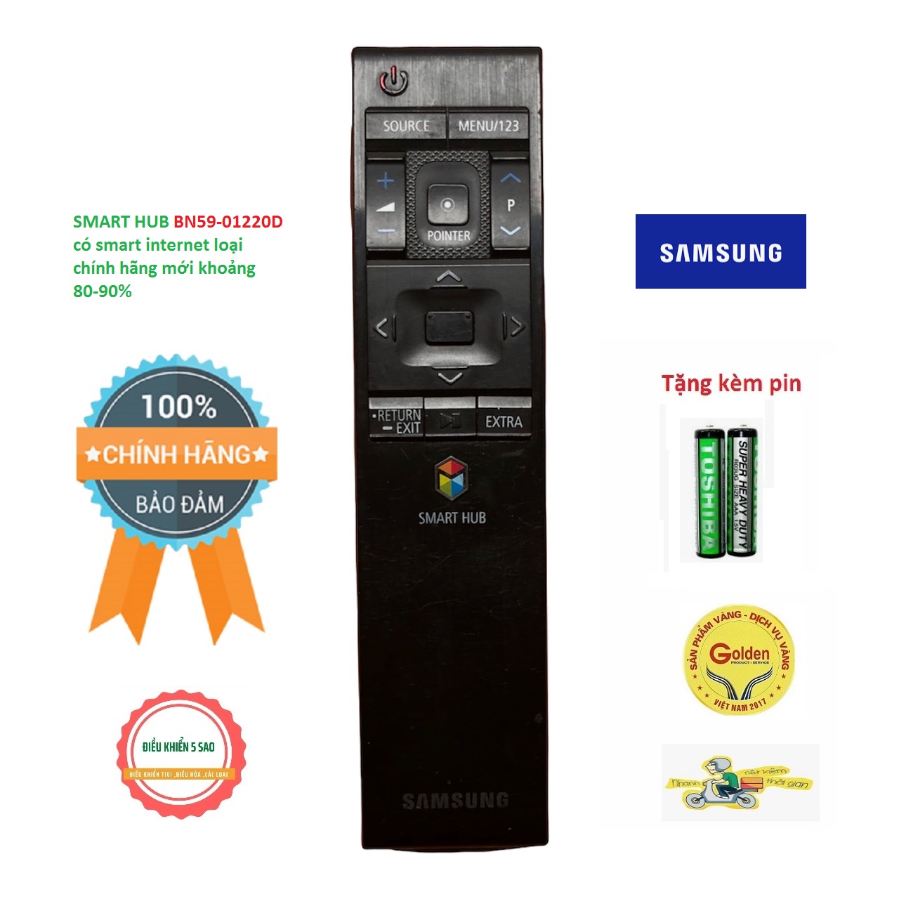 Điều khiển tivi samsung smart hub bn59-01220d có smart internet loại chính hãng mới khoảng 80-90 - tặng kèm pin - remote tivi samsung smart hub bn59-01220d