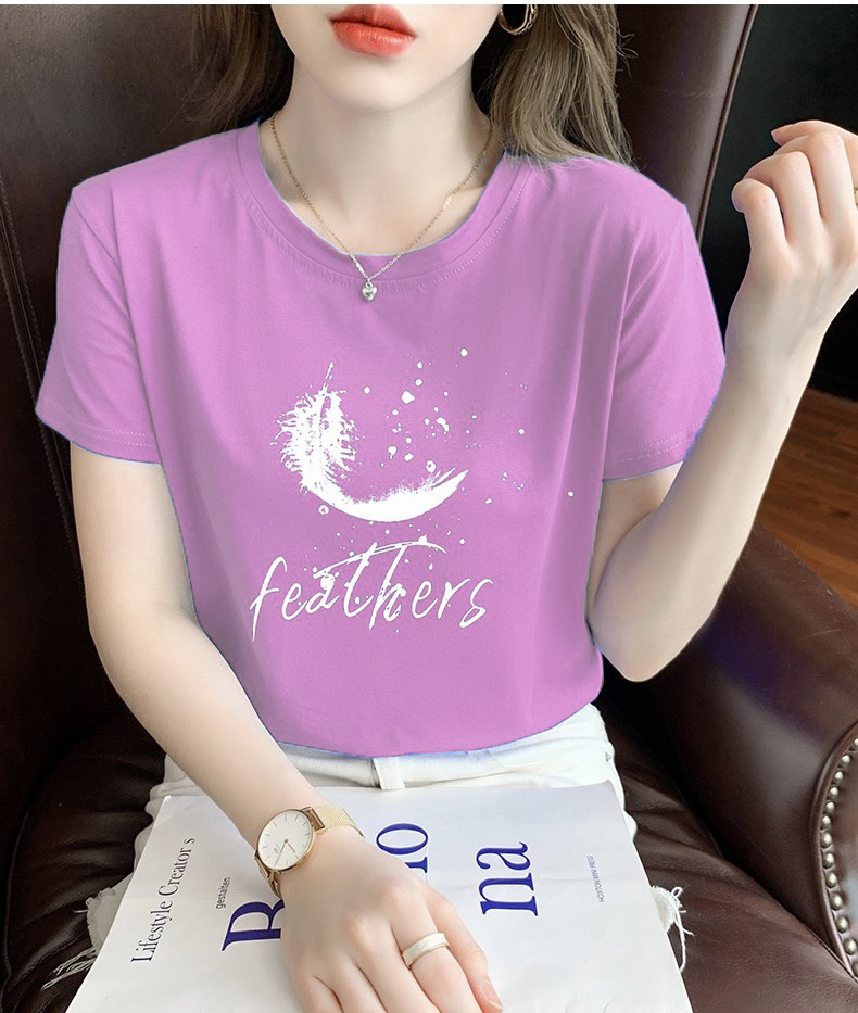 Áo thun tay ngắn cao cấp thun cotton vải dày dặn xịn sò in hình lông vũ bán chạy áo phông nữ form vừa người size M, L nhiều màu quần áo thời trang giá kho sỉ