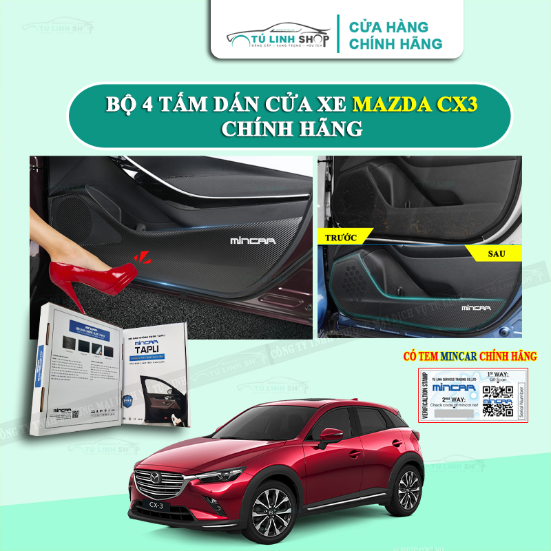 Bộ 4 Tấm dán Tapli xe MAZDA CX3 chính hãng MINCAR chống trầy xước cửa xe, chống xước tapi cửa ô tô bằng Carbon Air Fiber cao cấp