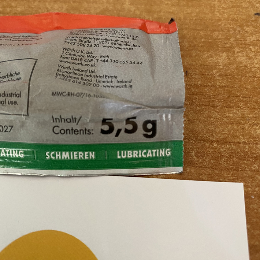 Mỡ tra má phanh, mỡ tra ắc phanh thắng gói 5.5g Wurth nhập Đức (đvt: 1 gói)