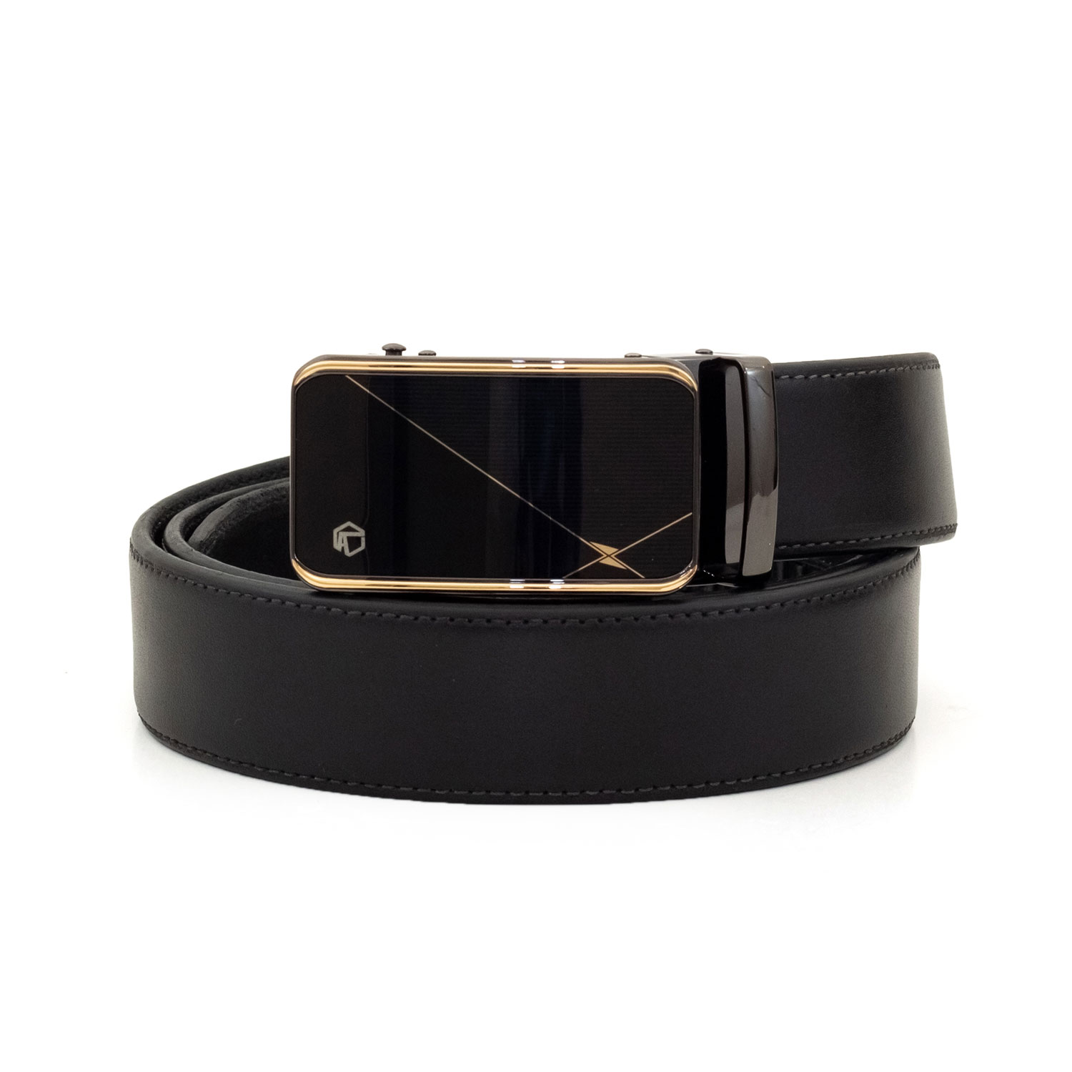 Thắt lưng khoá tự động da bò Nappa MNT4-17 khoá mặt kiếng vàng đen sang trọng, hai màu da đen nâu, Anh Tho Leather
