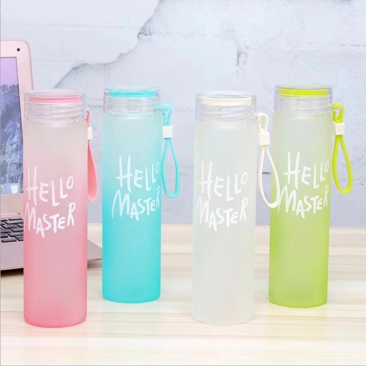 Bình thủy tinh đựng nước Hello Master 420ml có nhiều màu