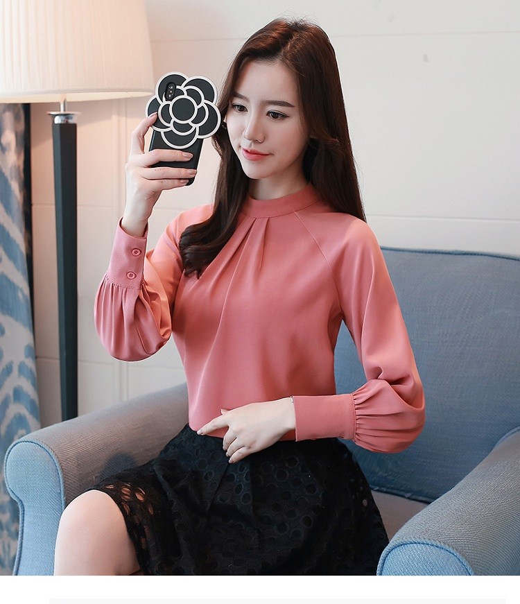 ÁO KIỂU NỮ TAY DÀI CỔ XẾP LY- AP006