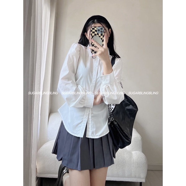 (Sẵn - Ảnh thật) SƠMI TRẮNG TAY DÀI NHÚM EO A129 | Sugarblingbling