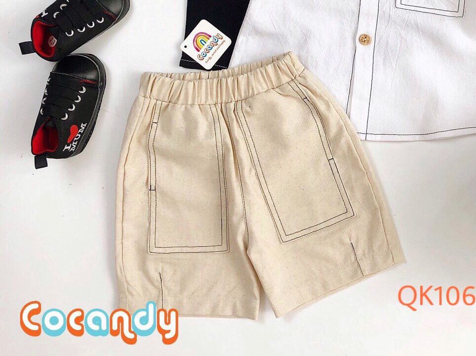 Cocandy Official Store Quần short cho bé chất liệu kaki mềm màu be túi
