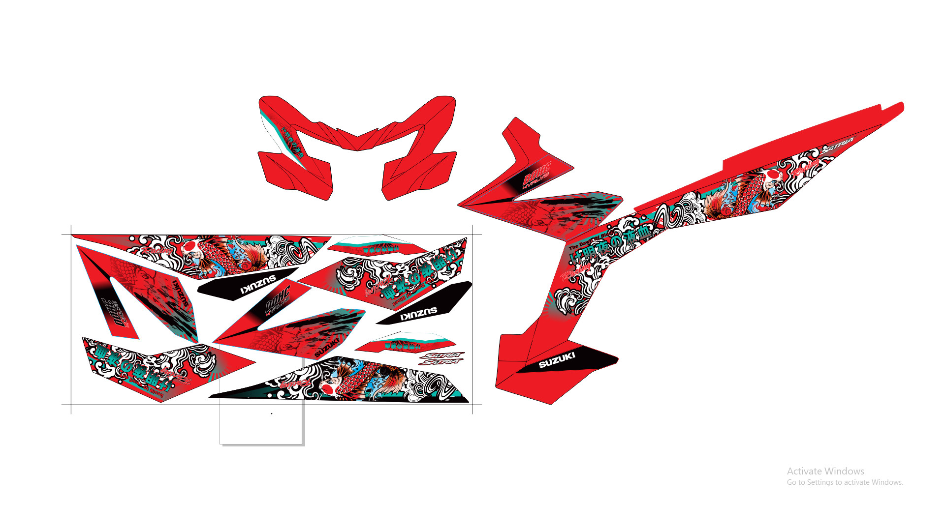 Tem xe satria fi cá chép đỏ đen Tem rời