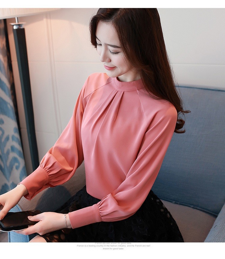 ÁO KIỂU NỮ TAY DÀI CỔ XẾP LY- AP006