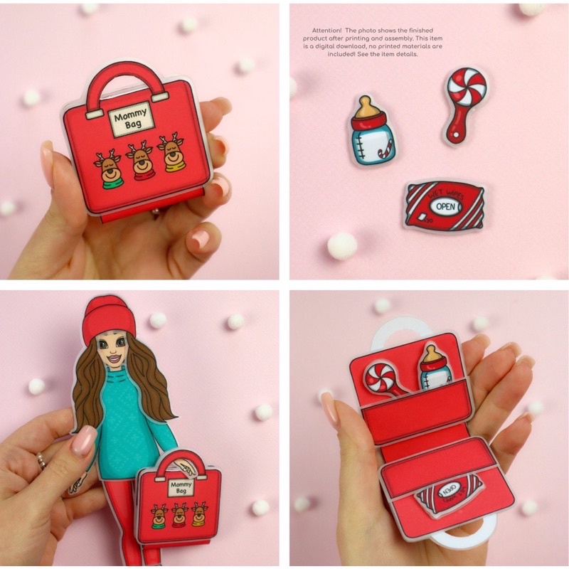 Gia đình búp bê giấy màu đỏ Doll House