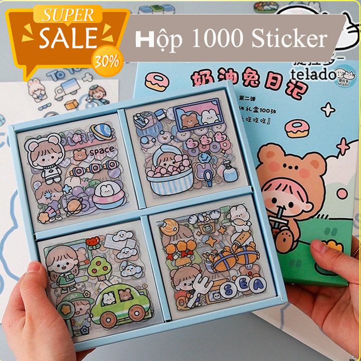 Bộ 1000 sticker dễ thương dán trang trí sổ. điện thoại. cốc ...