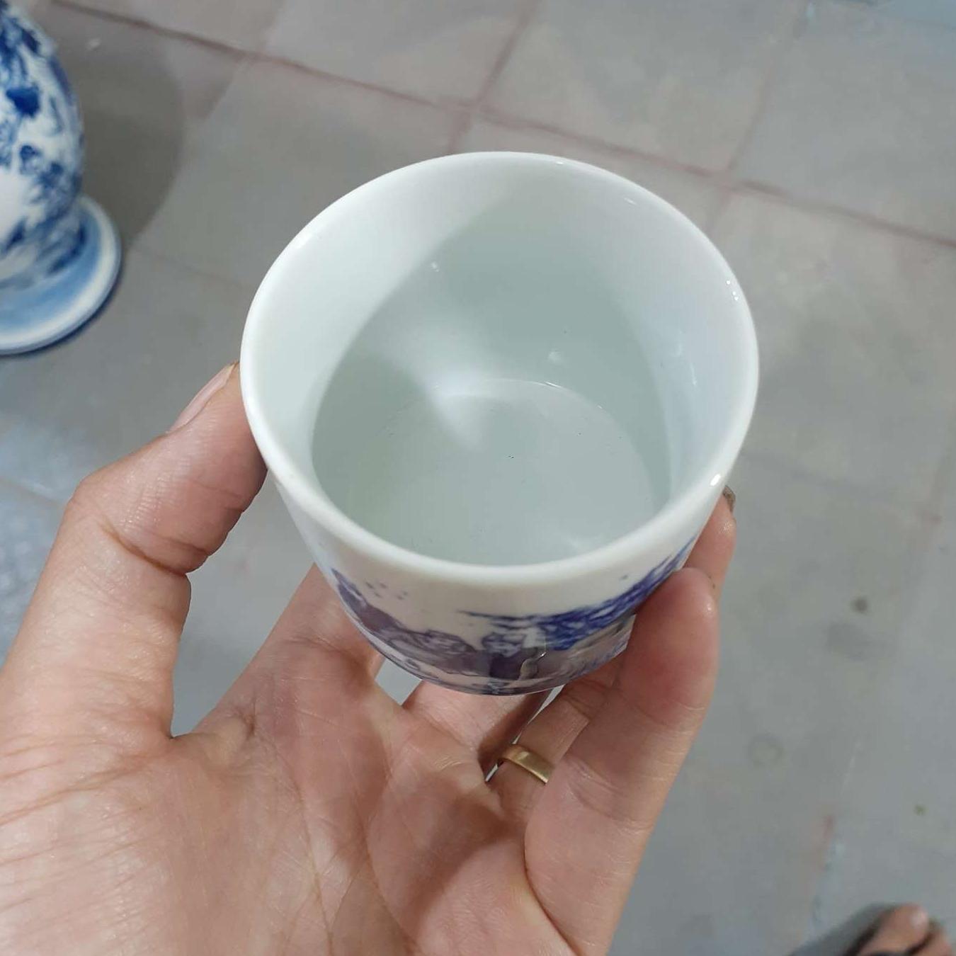 combo 10 cốc tích uống trà men lam cổ Bát Tràng