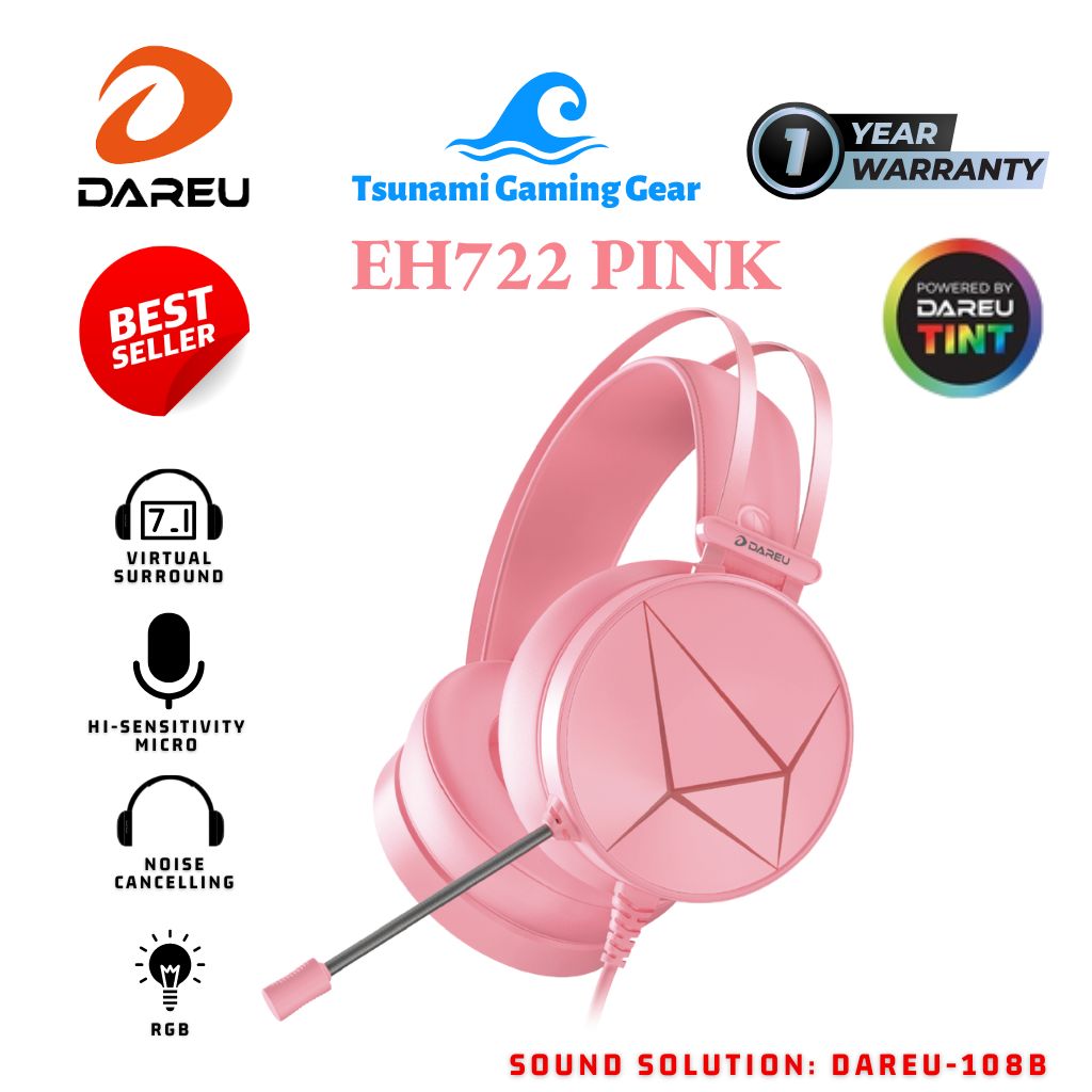 Tai nghe DareU EH722x Black/ White/ Pink led RGB/ âm thanh 7.1 - Bảo hành 1 năm