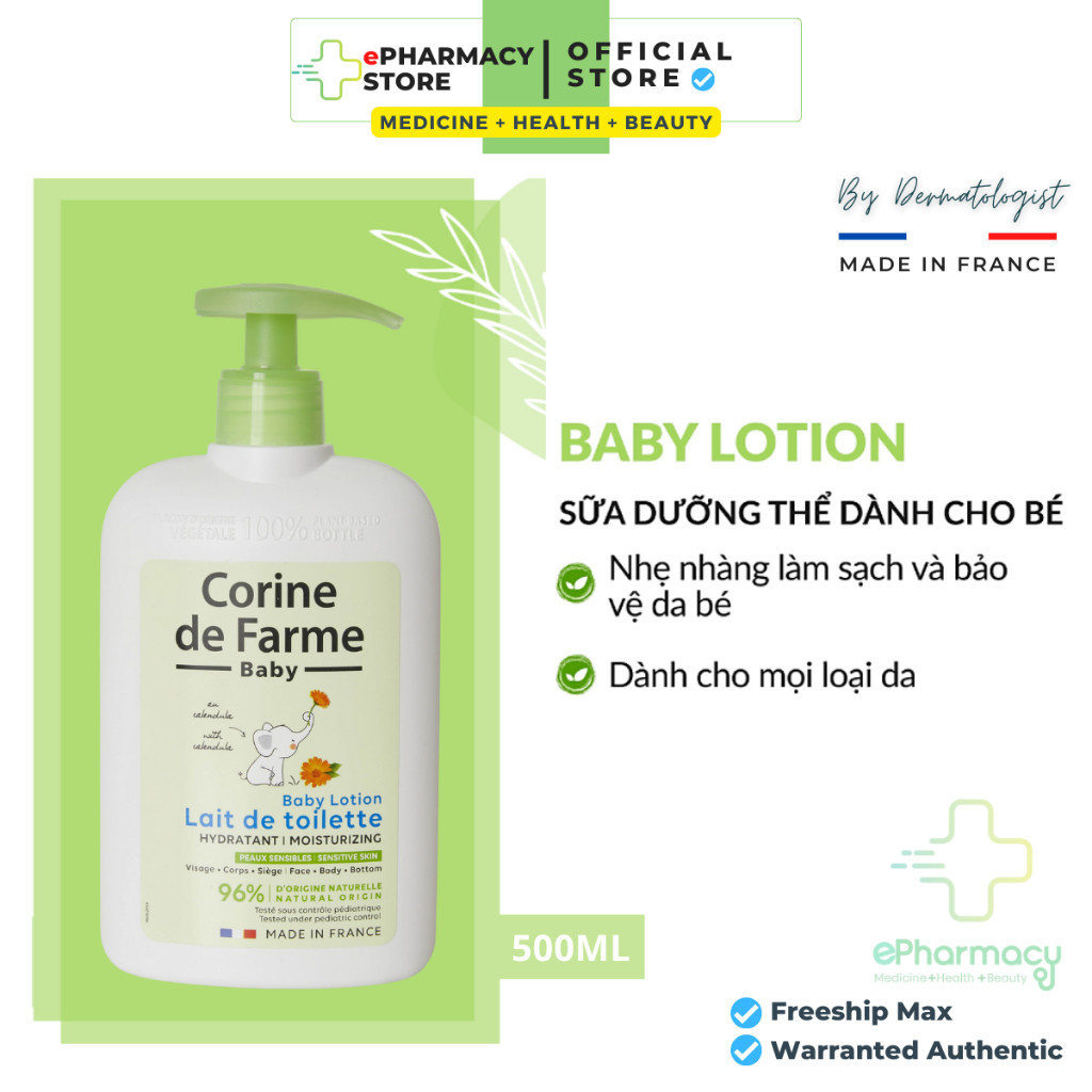 Lotion Cho Bé CORINE DE FARME BABY LOTION làm sạch và dưỡng ẩm an toàn cho bé yêu