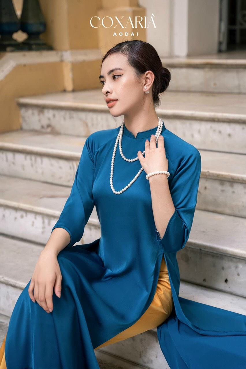 Áo dài cách tân lụa ngọc trai cao cấp vải mềm mịn