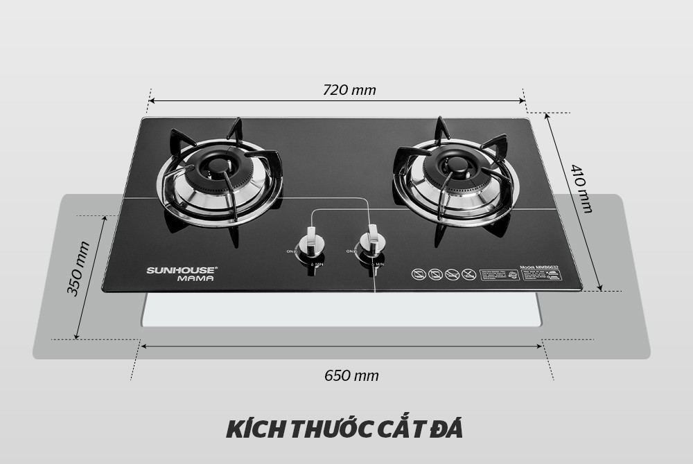 Bếp gas âm kính SUNHOUSE MAMA MMB6632