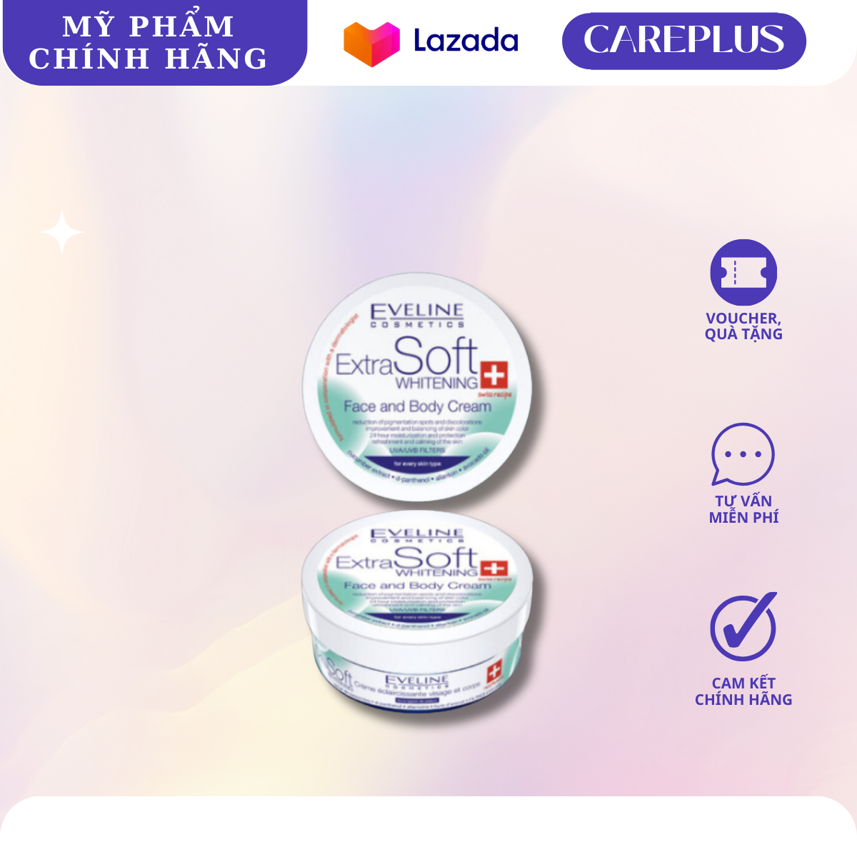 [Tặng son dưỡng môi ] Kem dưỡng trắng Eveline Extra Soft trắng da mặt và toàn thân 200ML
