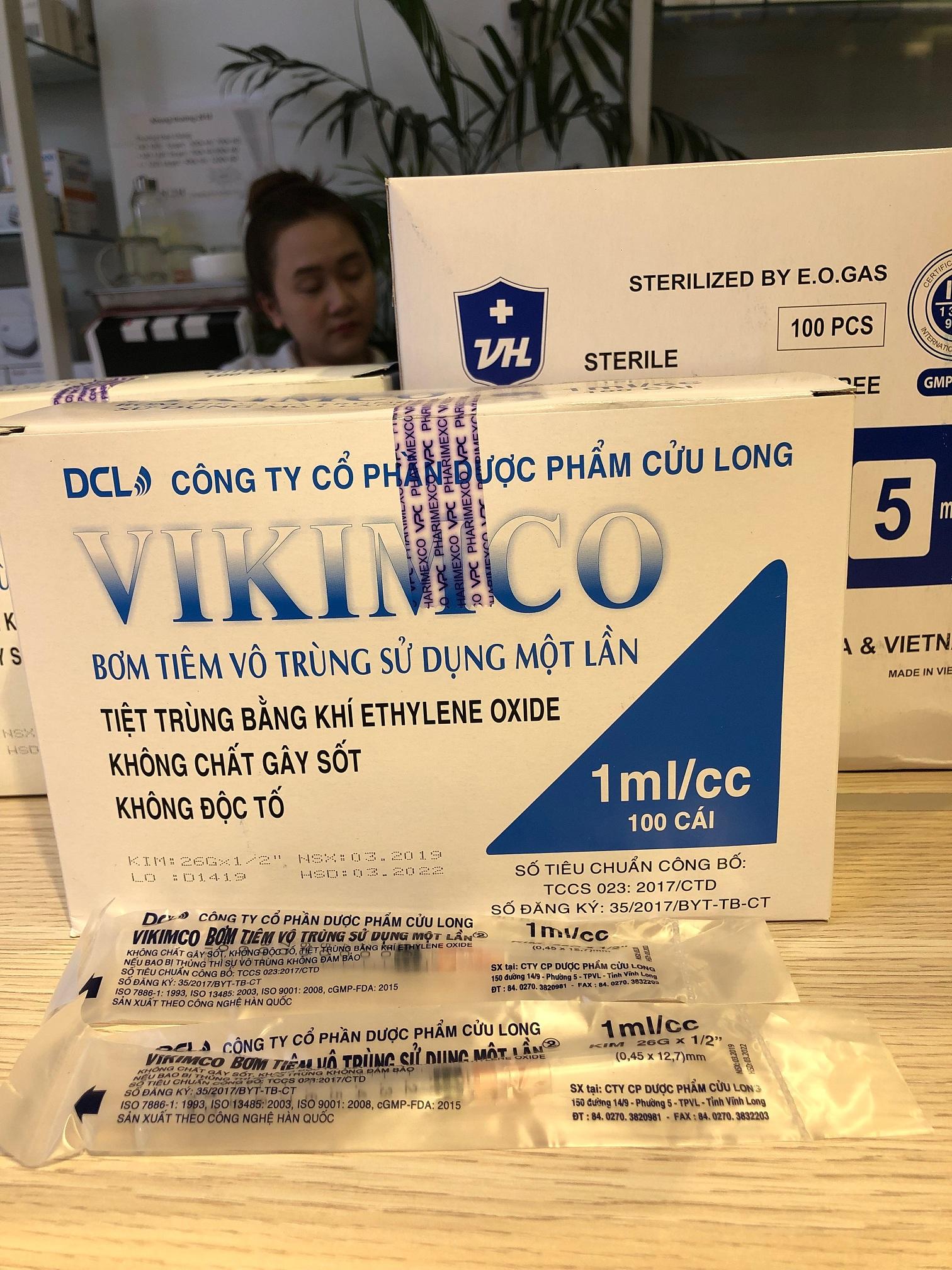 Bơm Kim Tiêm vô trùng 1CC vikimco Hộp 100 cây