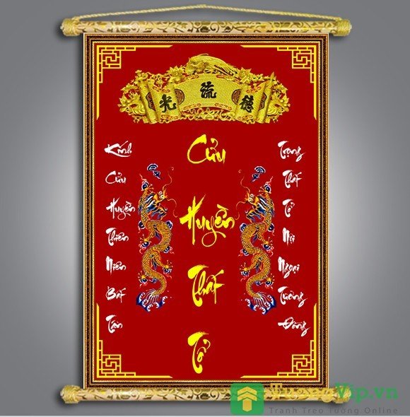 Tranh liễn thờ mừng tết 2024 - vải canvas cao cấp - cửu huyền thất tổ