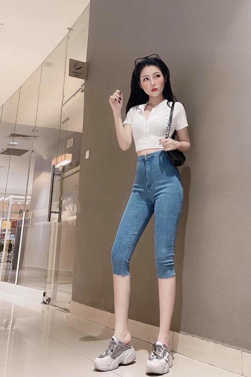 Quần jean nữ lưng cao LỠ NGỐ  ĐAI TRƠN xanh nhạt chất jean giãn cực đẹp -s4-11