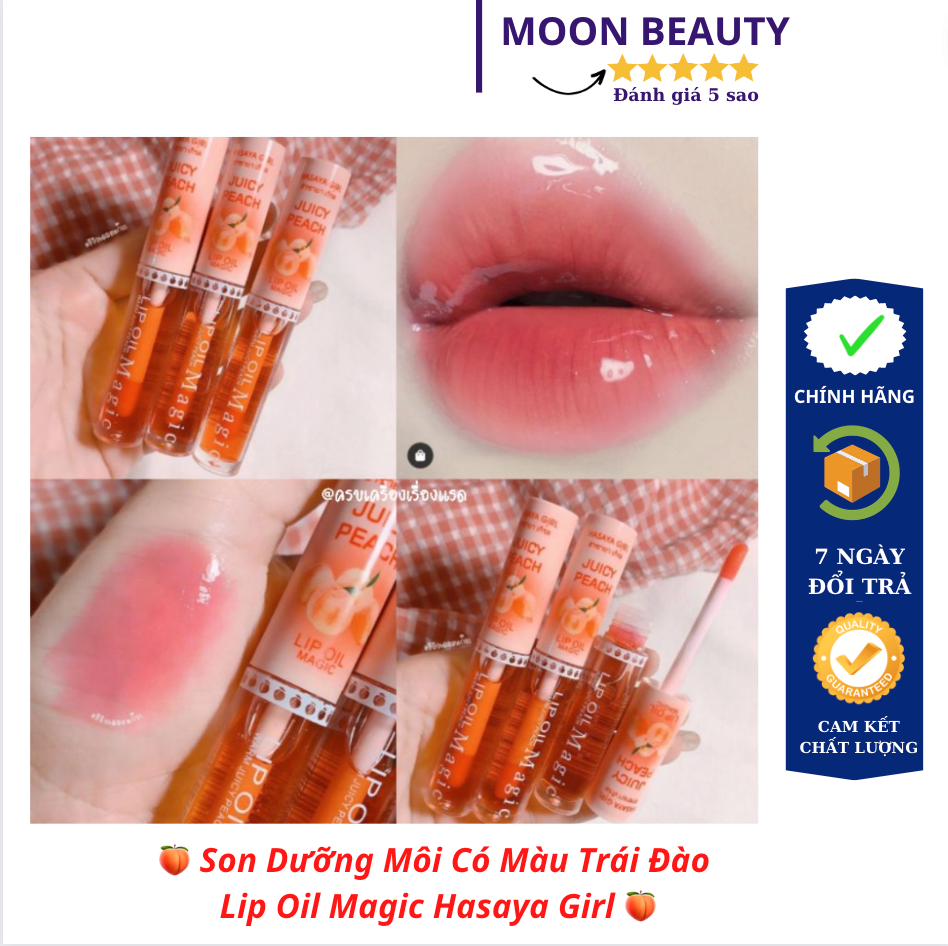 Son dưỡng môi có màu trái đào lip oil magic hasaya girl