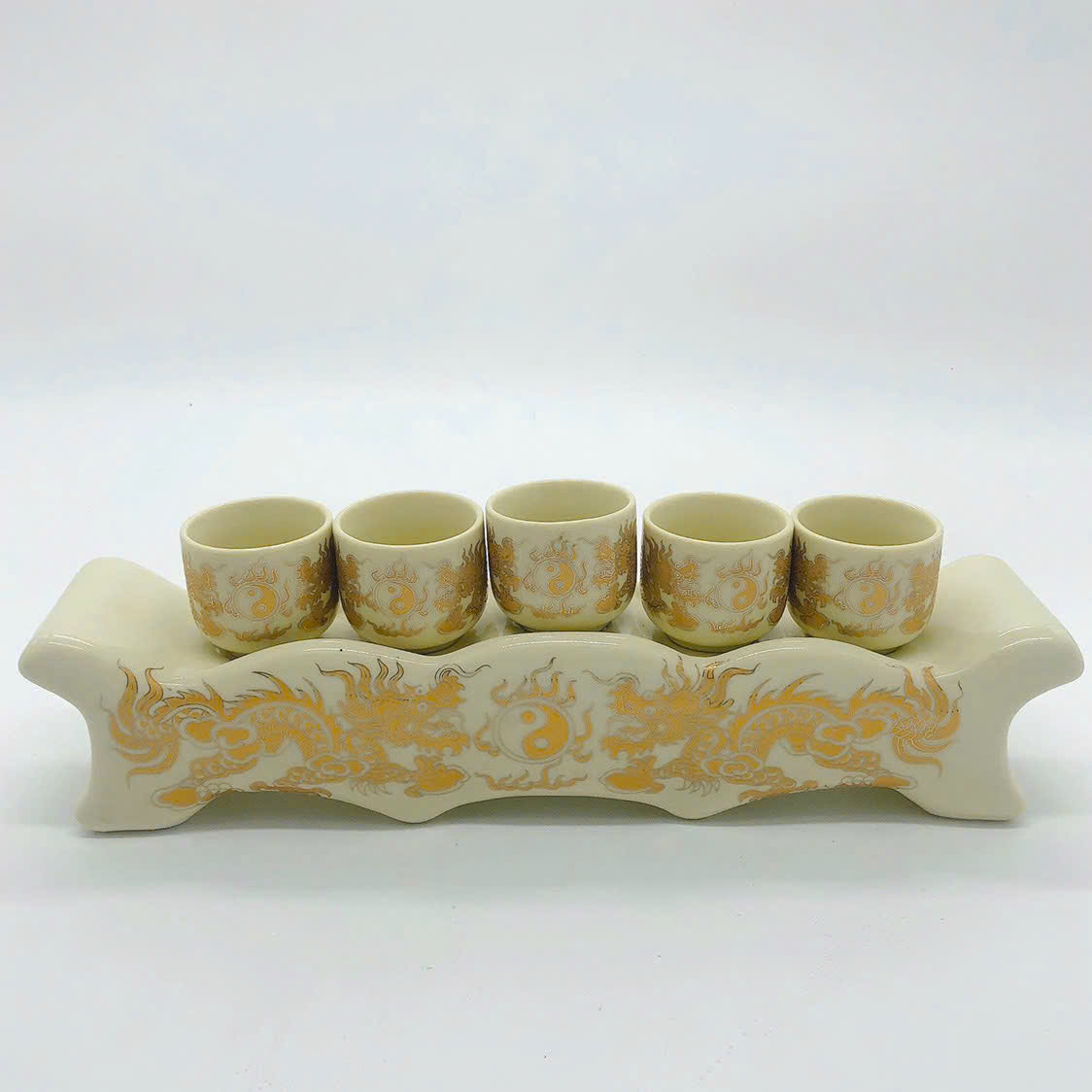 Golden Enamel Worship Cup Set - Bat Trang Porcelain Market 24cm - 29cm Long