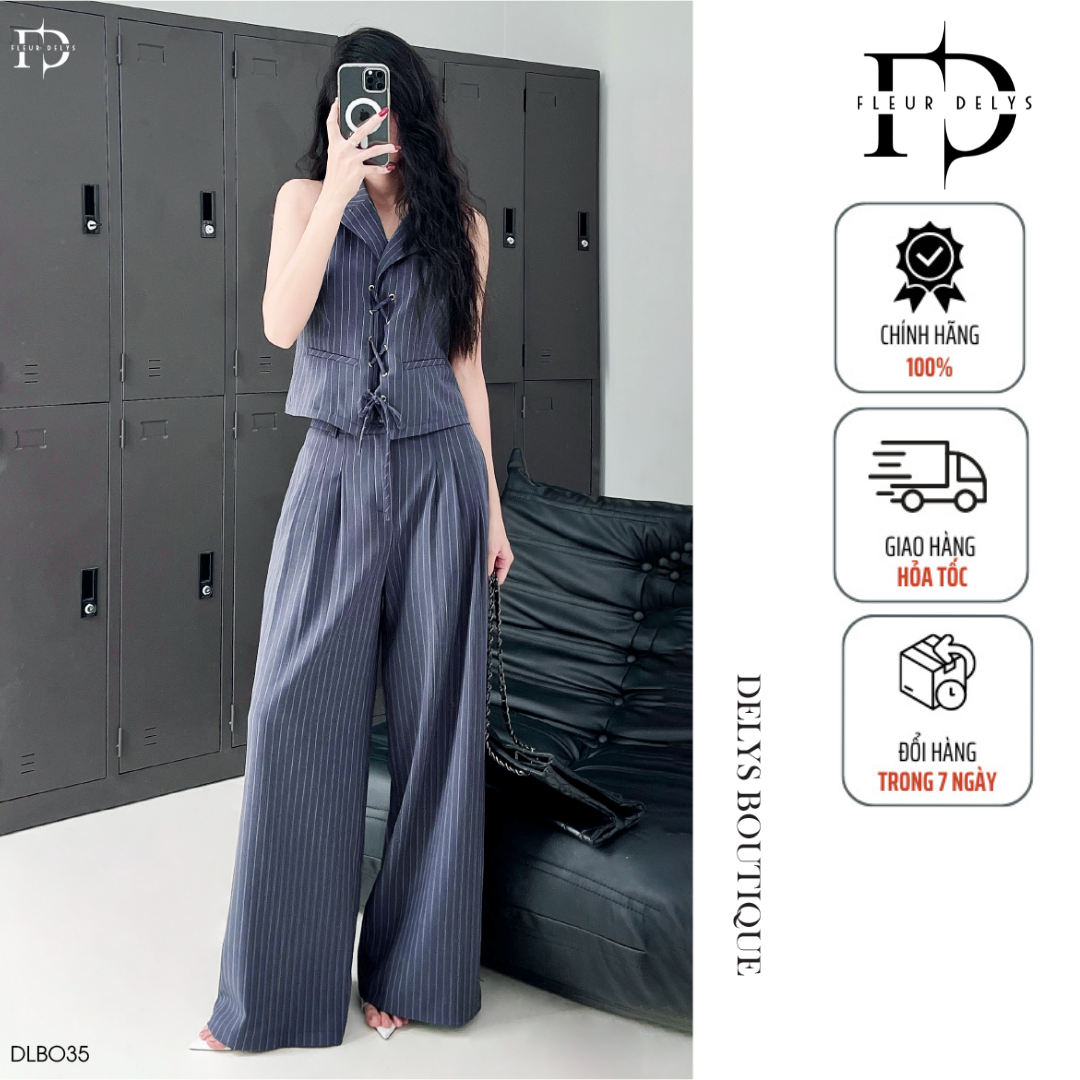 Set bộ nữ quần suông áo sát nách kẻ sọc delys dlbo35
