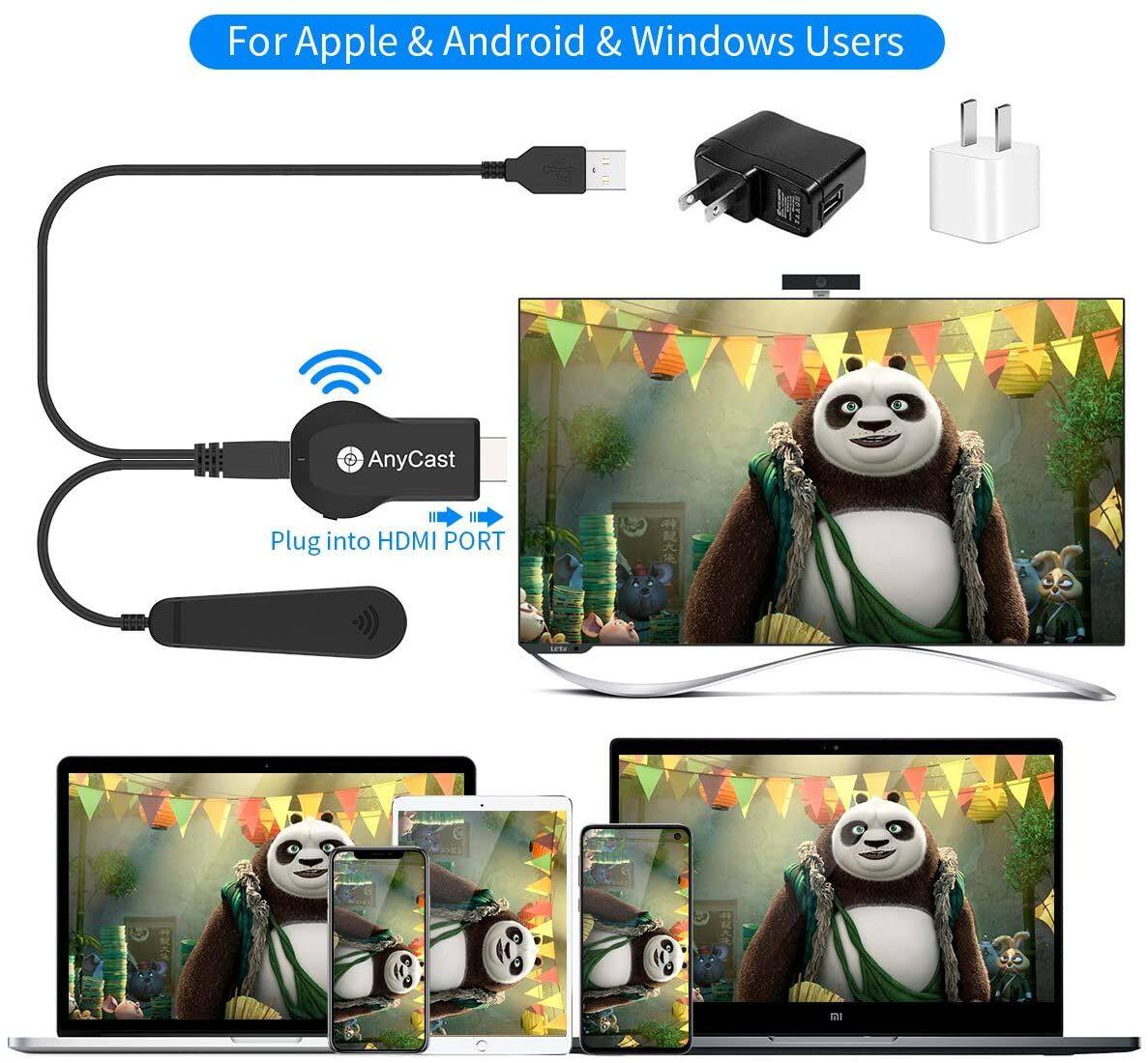 Anycast M9 Plus รุ่นใหม่ล่าสุด 2022 HDMI WIFI Display เชื่อมต่อมือถือขึ้นทีวี รองรับ iPhone/iPad Google Chrome,Google Home และ Android Screen Mirroring Cast Screen AirPlay DLNA MiracastrPlay DLNA Miracast