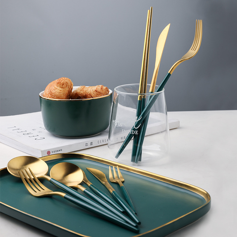 Bộ đồ ăn bít tết inox mạ vàng cao cấp Yeahcook