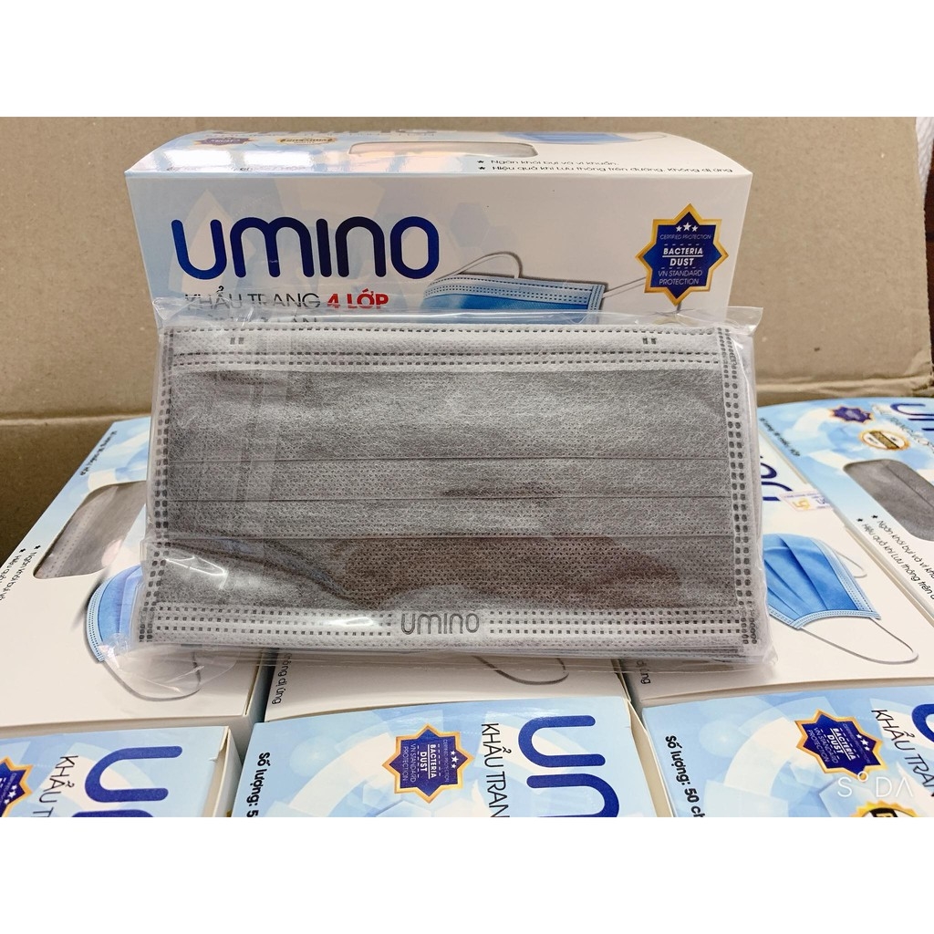 [CHÍNH HÃNG ] Khẩu Trang Y Tế UMINO 4 Lớp Có LOGO Hộp 50 Chiếc Tác Dụng Kháng Khuẩn Lọc Khói Bụi Độc
