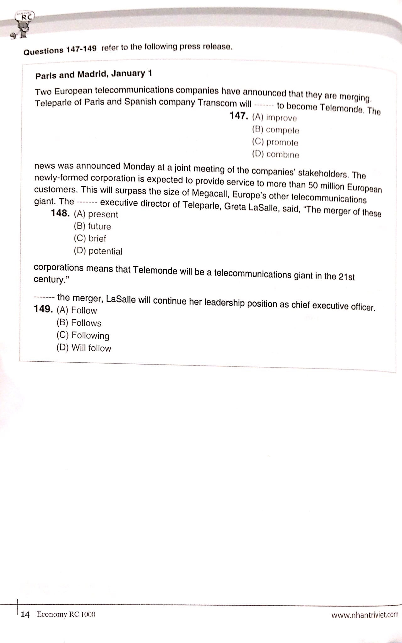Fahasa - Economy TOEIC RC1000 Vol 2