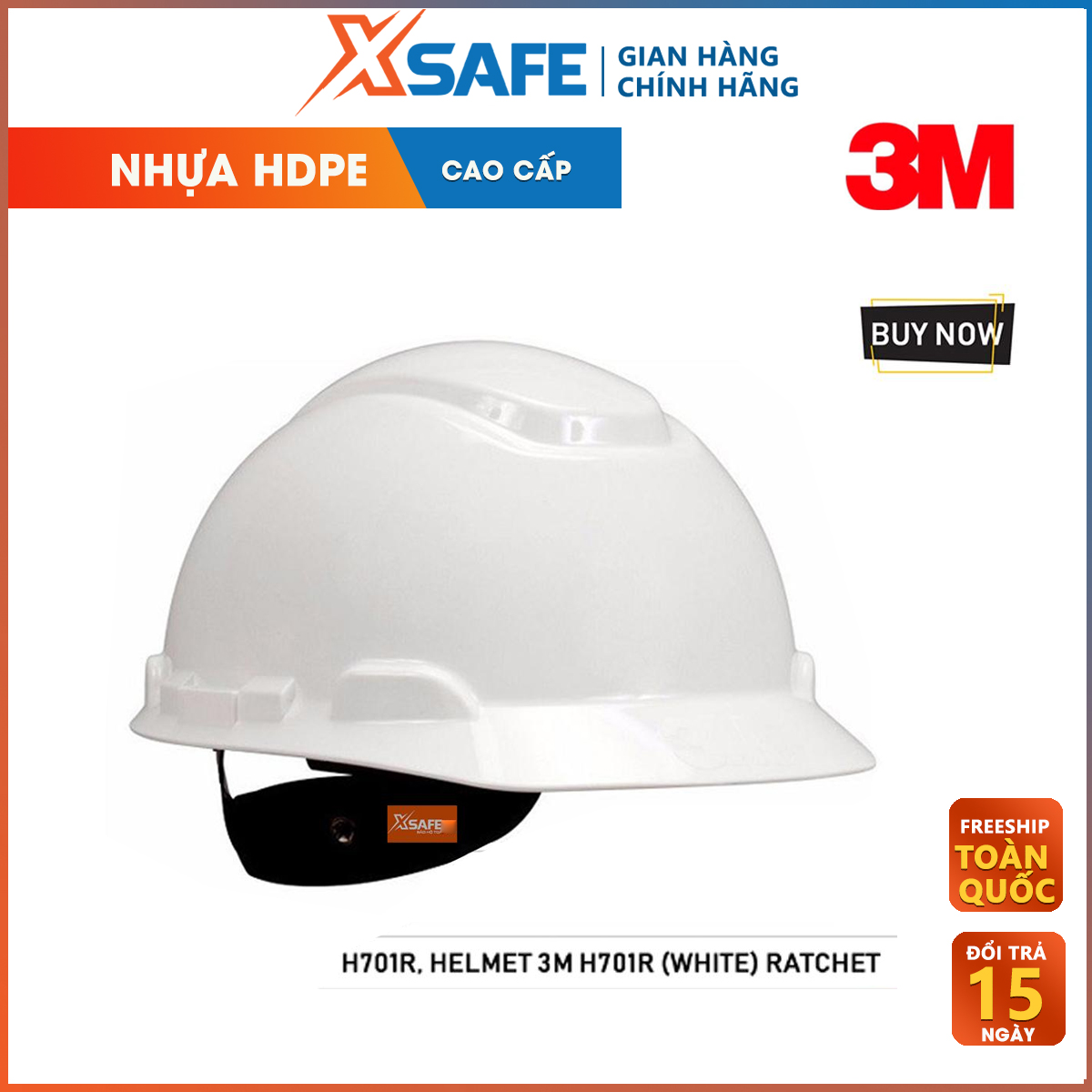 Mũ bảo hộ 3M H701R - Nón bảo hộ nhựa HDPE siêu cứng, khóa vặn, dây nón co giãn, lồng nón 4 chấu điều chỉnh được độ cao, chuyên dùng để bảo vệ đầu, bảo vệ nguy hiểm khi sử dụng