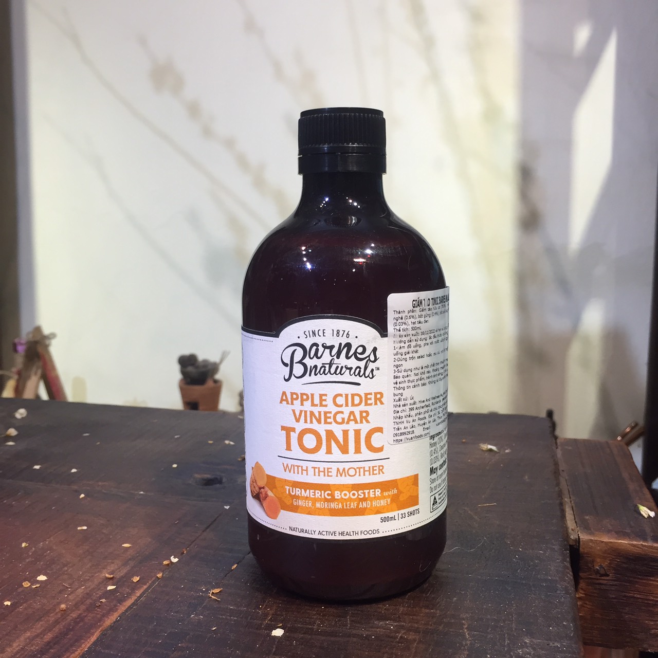 Giấm táo hữu cơ thảo dược Barnes Natural TONIC 500ml - Apple cider vinegar Tonic with the mother - Tumeric booster with ginger, moringa leaf, black pepper - Bổ sung lợi khuẩn/Tăng miễn dịch/Tăng đề kháng/Cải thiện tiêu hóa - Thuần Nông