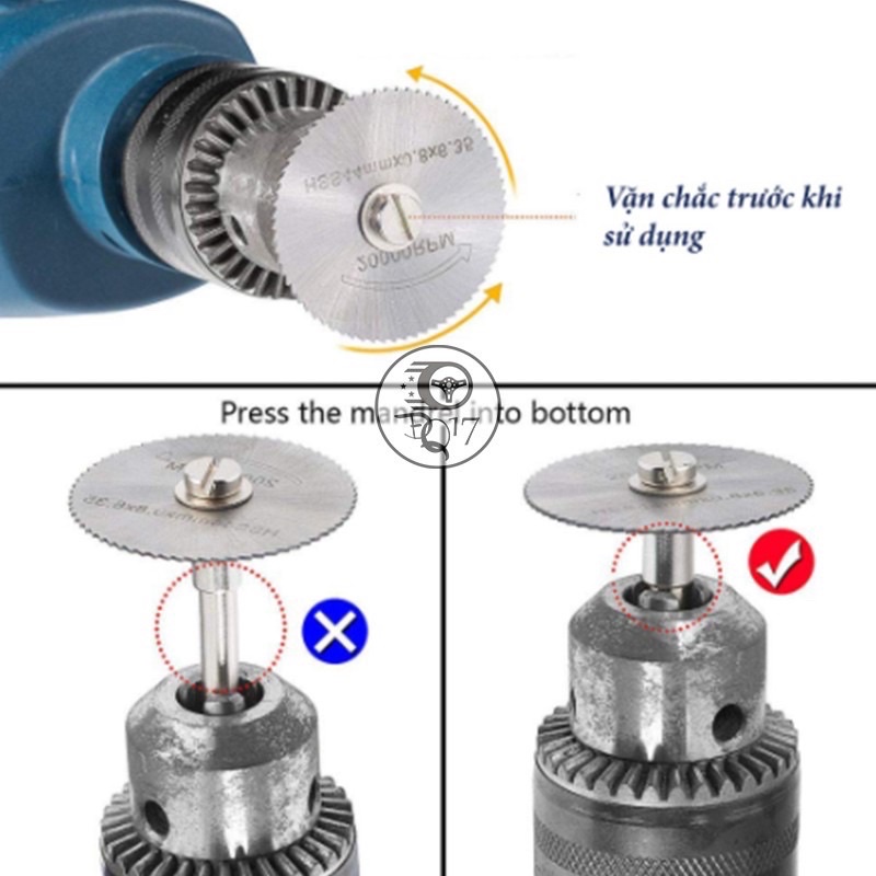 Lưỡi cắt mini dùng cắt gỗ thép HSS (5 đĩa cắt răng + 2 chân cán 3mm) 7 chi tiêt