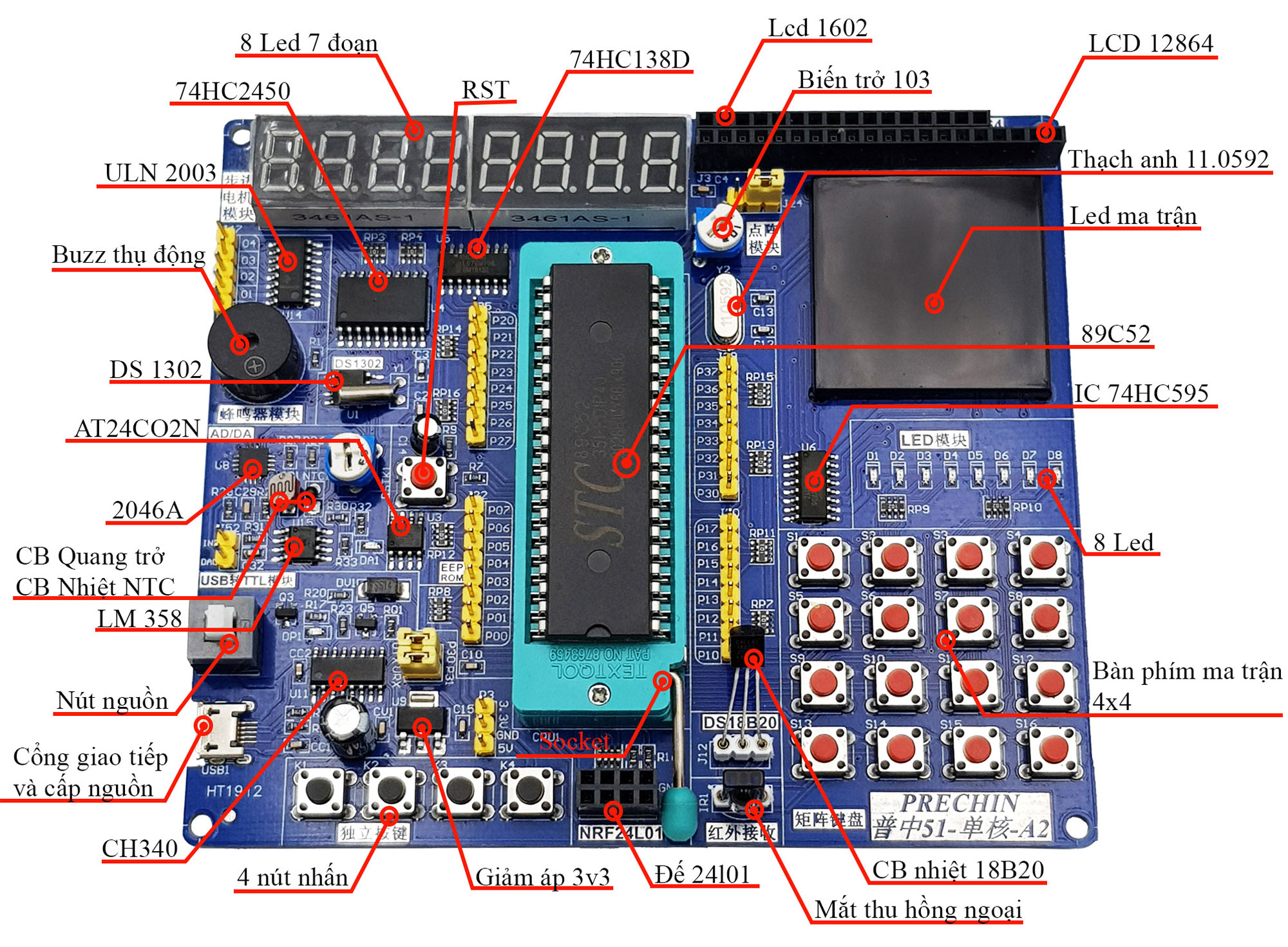 Kit học tập phát triển 8051 đa chức năng