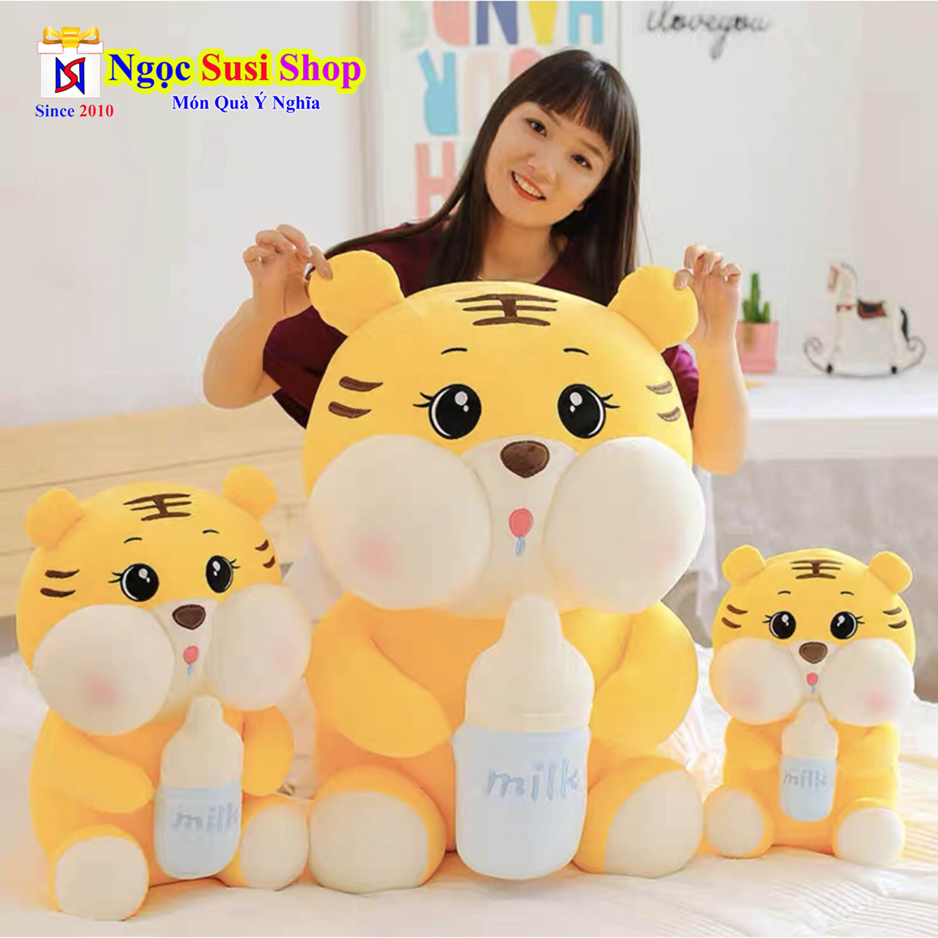 THÚ BÔNG HỔ ÔM BÌNH SỮA KHỔNG LỒ [ CAO CẤP]