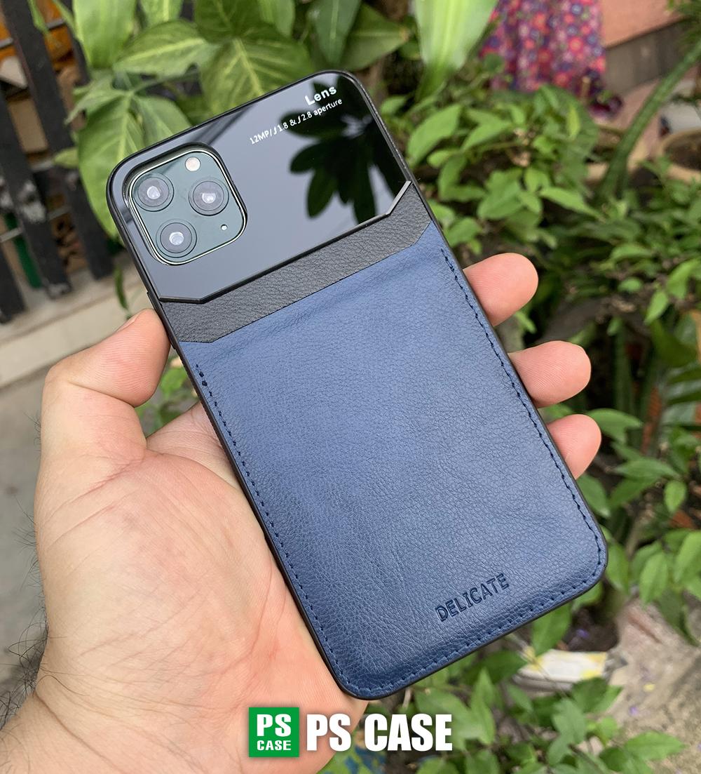 Ốp lưng da kính cao cấp dành cho iPhone 11 Pro - Màu xanh - PS Case Phân Phối
