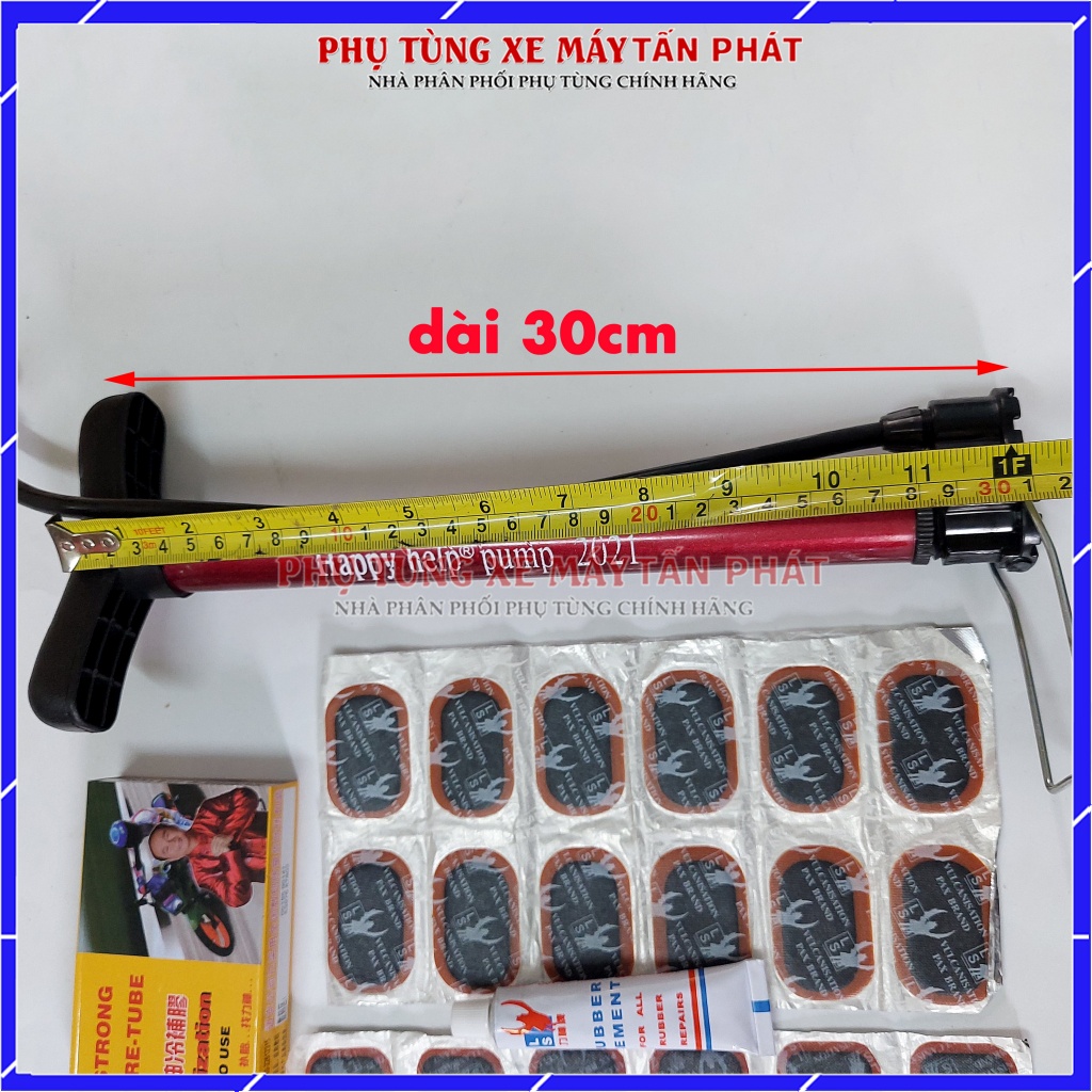 Bộ Vá Ruột - Săm Xe Máy Xe Đạp 6 Món 2 Miếng Bào (Bơm Mini 30cm Màu giao ngẫu nhiên)